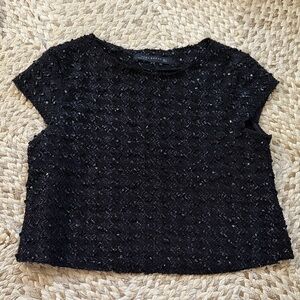 Zara Black Sequin Short Sleeve Top